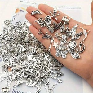 New 50pcs Silver Metal Jewelry Charms For DIY Vintage Bracelet Pendant Necklace